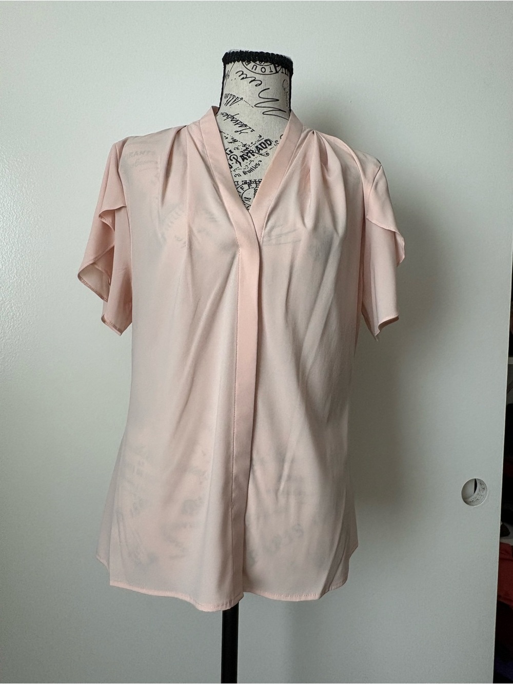 Calvin Klein Pale Pink V-Neck Short Flutter Sleeve Blouse